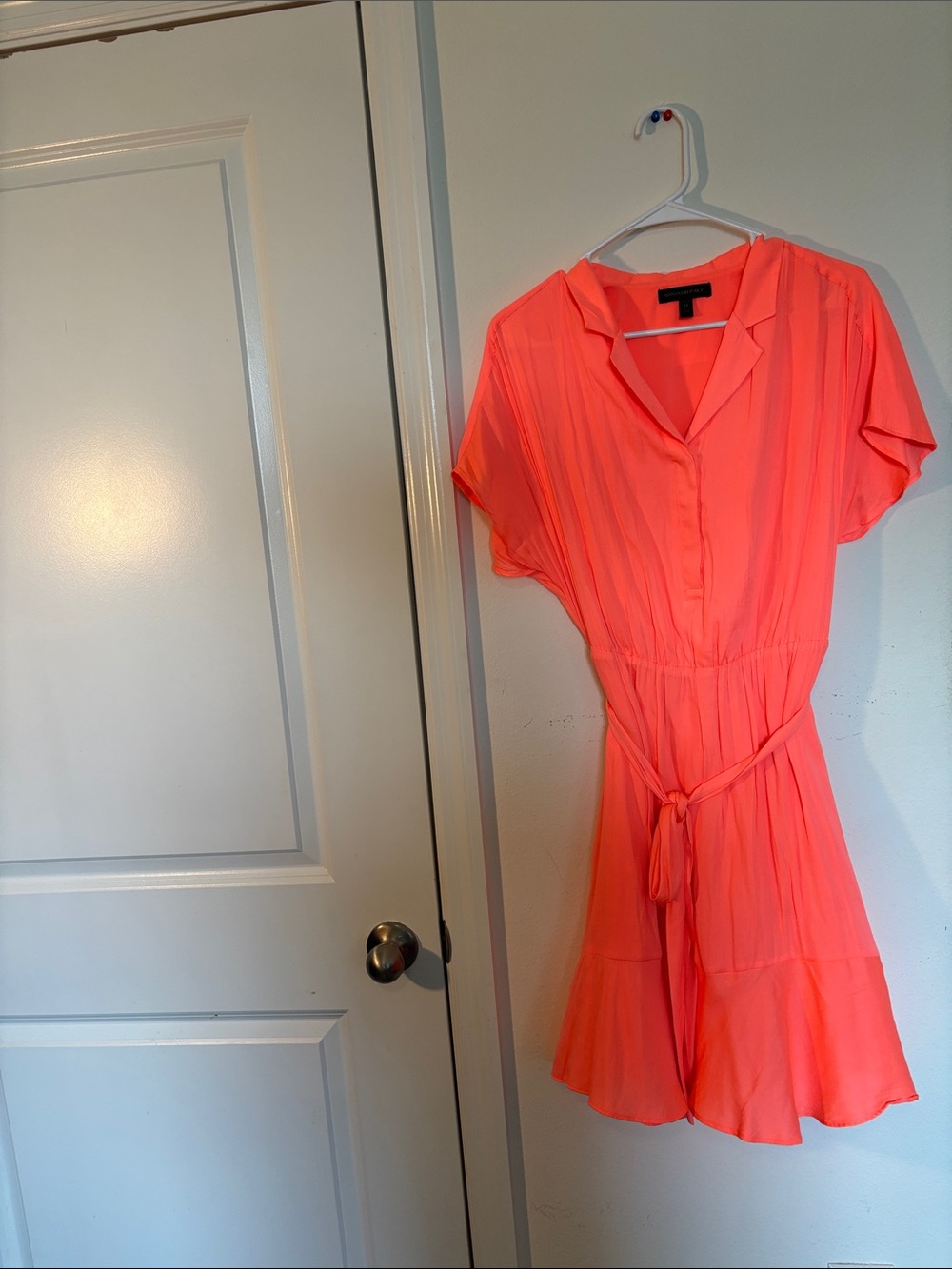 Banana Republic Coral Short-Sleeve Tie-Waist Mini Dress